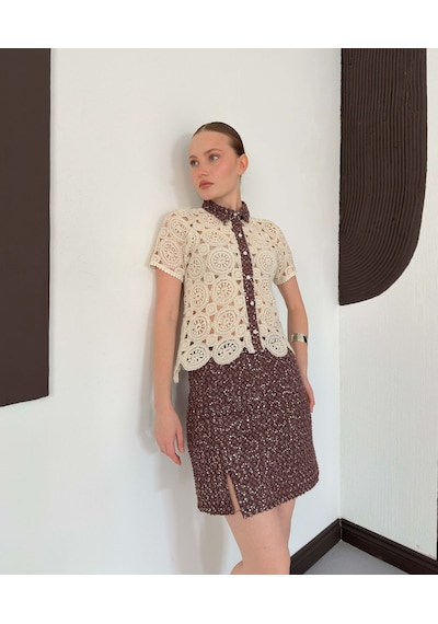 Verymoda Pullu Kot Etek D2853 Kahve