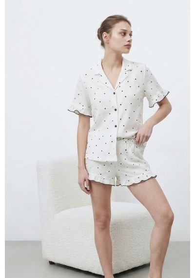 Norcia Sports Kadın Premium Fırfırlı Beyaz Pijama Takımı Çok Renkli - 929322507 Çok Renkli - 929322507 Çok Renkli