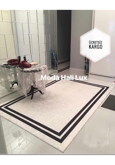 Paşa Kaymaz Tabanlı Yılkanabilir Halı Yolluk Beyaz Siyah