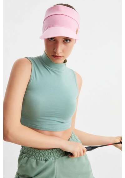 Kadın Uv Korumalı Katlanabilir Üstü Açık Yumuşak Siperli Pamuklu Penye Tenis Vizör Şapka - Tek Ebat / Pembe Pembe