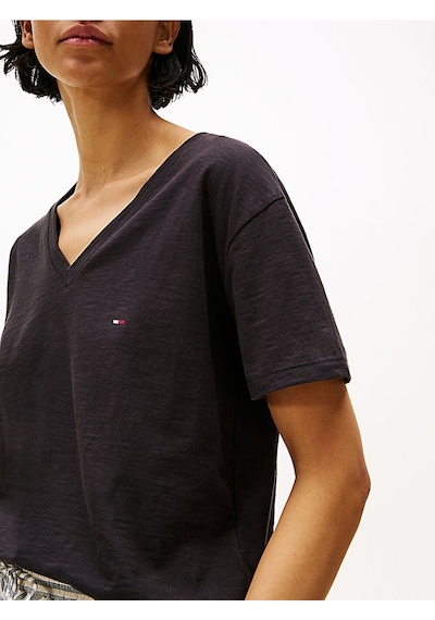 Tommy Hilfiger Slub Mdrn V-nk Ss T-shırt Kadın Siyah T-shirt - Ww0ww43901