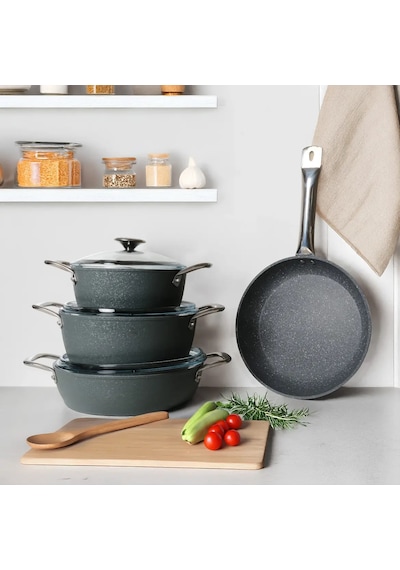 Güral Antoryum Pro 7 Parça Thermoguard Granit Tencere Takımı Gri Gri