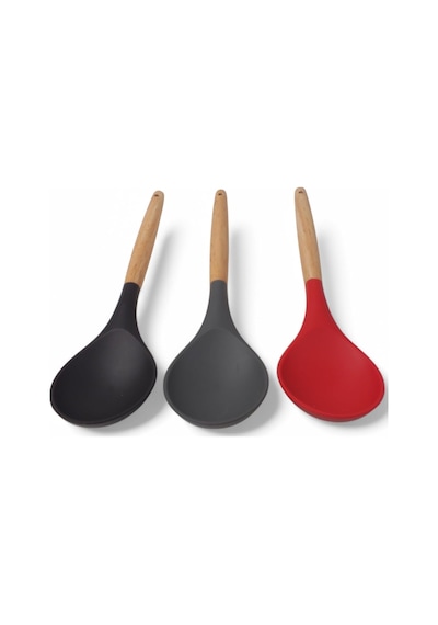 Deconox Bambu Saplı Silikon Servis Kaşığı, Bambu Uzun Silikon Servi Kaşığı 28cm 3 Renk Seçenekli, Yemekleriniz