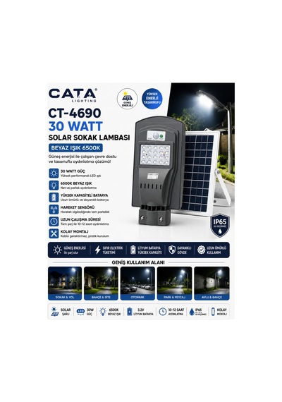 Ct-4690 Solar Sokak Lambası 30w Güneş Enerjili Led Projektör Bahçe Ve Sokak Aydınlatma