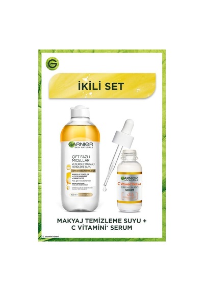 C Vitamini Parlak Süper Aydınlatıcı Serum 30 Ml & Çift Fazlı Micellar Kusursuz Makyaj Temizleme Suyu pktcvtmnsrmmclr-9109