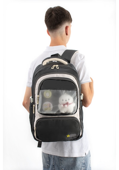 Ventis Qualty Okul Çantası Su Geçirmez Klinkır Kumaş Unisex Sırt Çantası Model 1g Açık Gri - Siyah