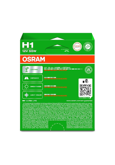 Osram Ampul H1 Ult 55w 12v P14.5s5x2boxtrqr2 Ultralife 64150ult-hcb - 64150ult-hcb