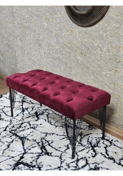 Zafir Siyah Boyalı Tel Ayaklı 90 Cm Puf Bench - Puf - Bench - Kasalı Oturak - Oturak - Yatak Ucu Puf Bordo