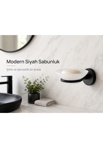 Sabunluk Siyah, Duvar Tipi, Metal, Yapışkanlı Ve Vidalı Montaj, 35 Mm Oval Bantlı Banyo Aksesuarı 12 Izgara