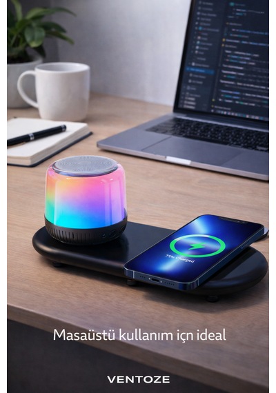 Kablosuz Şarj Standlı Bluetooth Hoparlör Masa Üstü Telefon Tutucu Ve Şarj İstasyonu 3 Ü 1 Arada