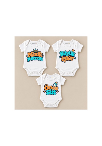 Babylimon Ev Patronu Üçlü Beyaz Kısa Kollu Bebek Zıbın Seti Beyaz - 930083931 Beyaz