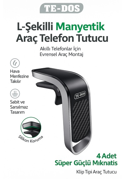 Td-h7513 L Şekilli Manyetik Araç Telefon Tutucu Güçlü Mıknatıs Hava Menfezine Takılır -