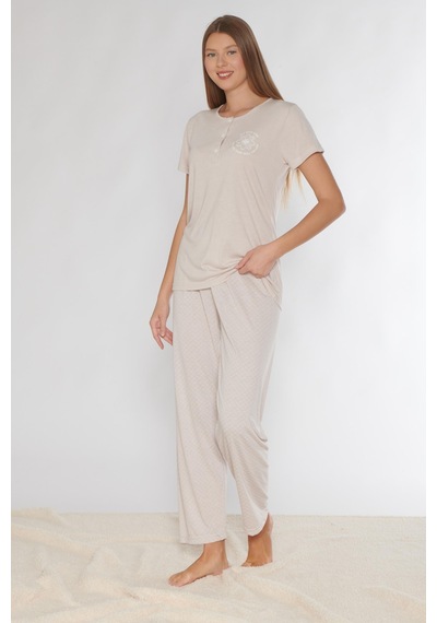 Alperi Kısa Kol Pijama Takımı Viskon 780-54 Taş