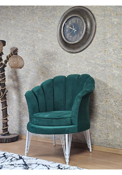Zafir Tekli İstiridye Beyaz Boyalı Telli Ayak Çay Seti Koltuk Tekli Berjer , Balkon, Salon, Ofis Yeşil