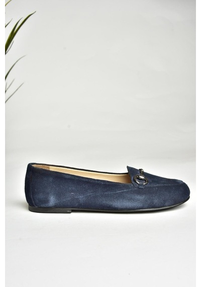 Fox Shoes R667001402 Lacivert Hakiki Deri Süet Kadın Babet Lacivert-süet Lacivert
