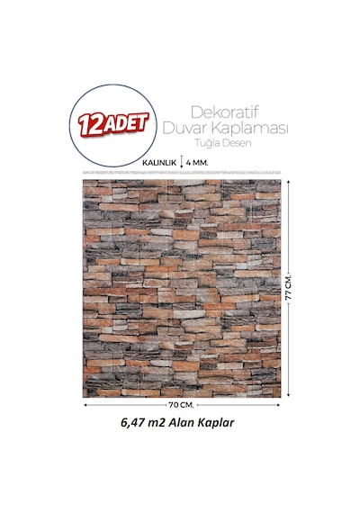 Brano 70x77 Cm Kendinden Yapışkanlı Kabartmalı, Kiremit Desenli Duvar Kaplama Z151-12