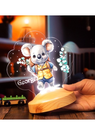 Sevimli Koala Tasarımlı İsimli Çocuk Odası Gece Lambası, Koala Bebek Doğum Günü Hediyesi Led Lamba
