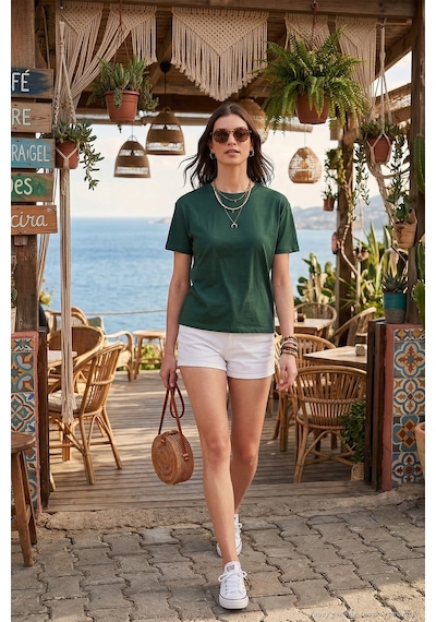 Lela Pamuklu Oversize Fit Bisiklet Yaka Bayan T Shirt 5866097 Nefti