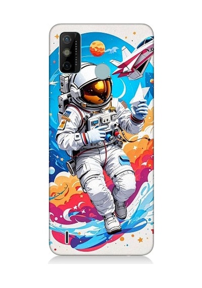 Tecno Spark 6 Go Uyumlu Astranot Ve Uzay Aracı Desenli Silikon Kılıf