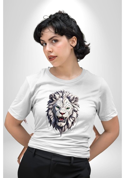 Beyaz Kaplan Kükreme Unisex Unisex Beyaz Organik Baskılı T-shirt Penye Yüksek Kalite Beyaz