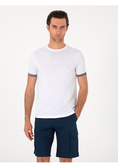 Beyaz Regular Fit %100 Pamuk Bisiklet Yaka T-shirt