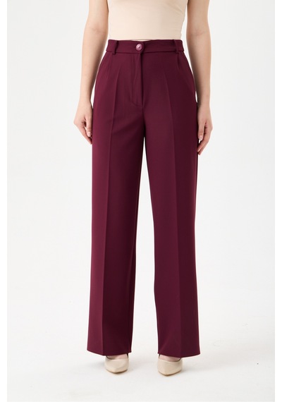 Velnara Moda Mürdüm Boru Paça Cepli Yüksek Bel Dokuma Kumaş Kadın Pantolon Bordo Mürdüm - 918013923 Bordo Mürdüm
