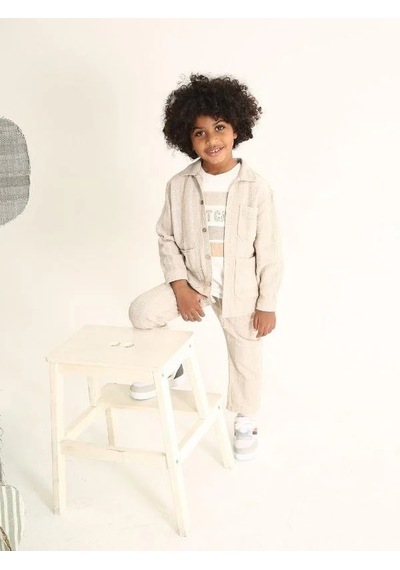 Nanica Kids Erkek Çocuk Kendinden Desenli Keten Pantolon-15704 Bej