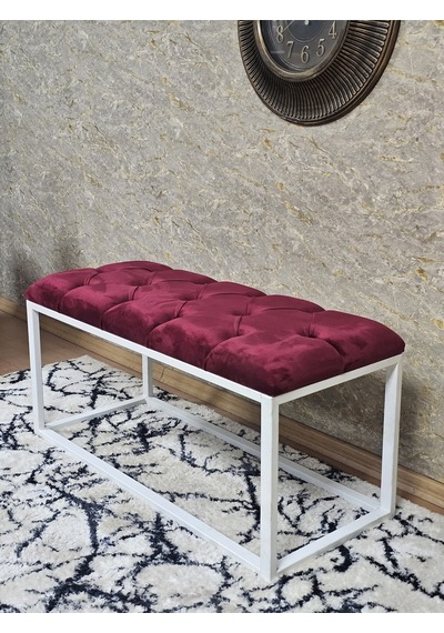 Zafir Beyaz Boyalı Diktörtgen 100 Cm X 40 Cm Oturak Puf - Bench - Makyaj Oturağı - Oturak Bordo