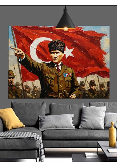 Askeri Üniformalı Atatürk Portresi Dekoratif Kanvas - Mdf Ahşap Tablo