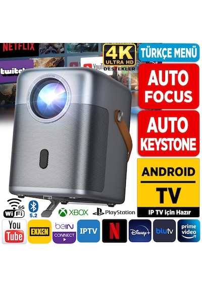 Vankyo H300A 6G Wi-Fi + BT 5.2 HiFi Dolby 240" Android TV 4K Destekli Projeksiyon Cihazı Gri