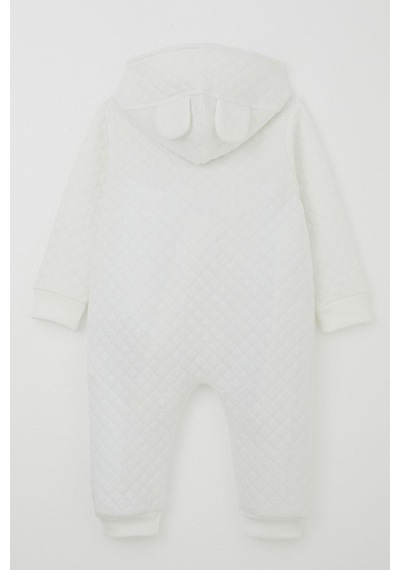 Breeze Erkek Bebek Tulum Kapitone Desenli Sevimli Kuzucuk Baskılı Kapüşonlu 4 Ay-1.5 Yaş, Ekru Ekru