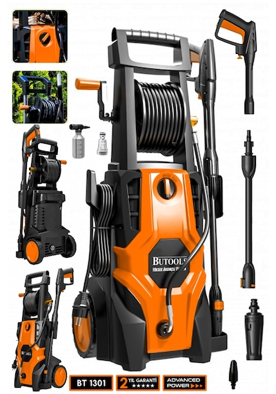 Butools ST-15 140-6 PowerControl 180 Çelik Şanzuman Musluk ve Kovadan Çekme Yüksek Basınçlı Bahçe Oto Yıkama Makinesi Turuncu