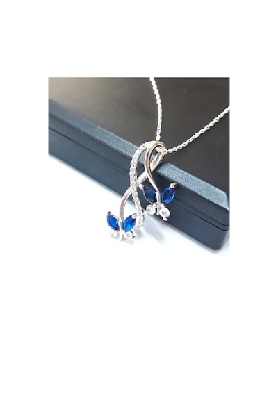Brezza Lusso Jewelry Sonsuzluk Pırlanta Model Safir Taşlı Kelebek Kadın Gümüş Kolye 45 CM
