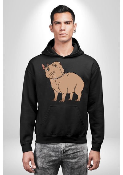 Chispi Kadın Erkek Siyah Kapüşonlu Sweatshirt Hoodie Siyah