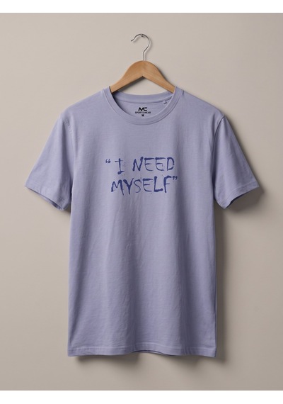 Maccali Erkek Lila I Need Myself Baskılı Bisiklet Yaka Tişört