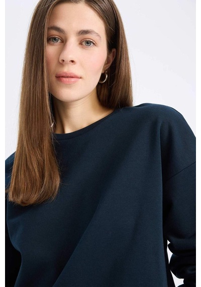 Defacto Regular Fit Bisiklet Yaka Kalın Basic Düz Sweatshirt D6645ax25sp Lacivert