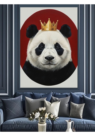 Ahşap Tablo Kral Tacı Takmış Panda