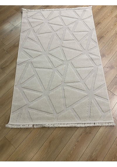 Çam Halı Enti Halı Togo 7503 Beyaz Geometrik Desenli Makine Halısı