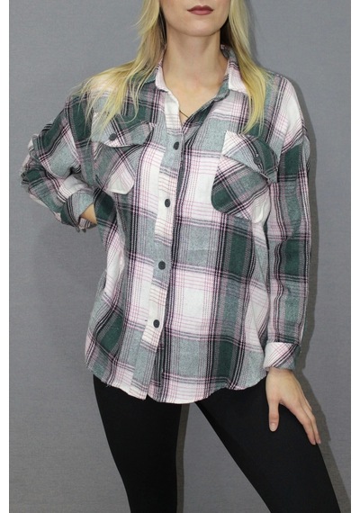 Saklımoda Oversize Ekose Gömlek Yeşil - 4686.140 Çok Renkli