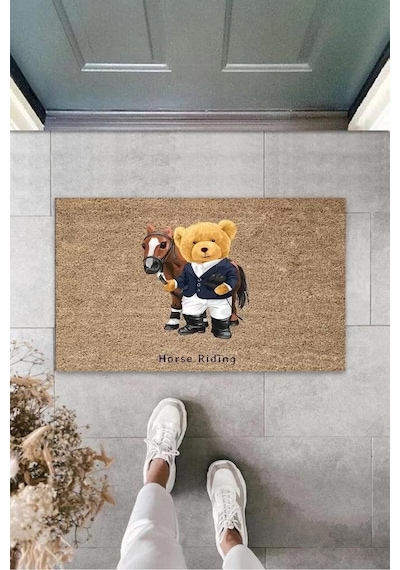 Dijital Horse Riding Ayıcık Bej Kapı Paspası Dış Mekan Paspas K-3184 Renkli