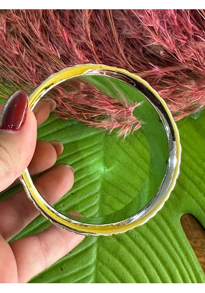 Gümüş Renk Su Damlası Desenli Tasarım Kadın Hint Bileziği Çap 7 Cm Çok Renkli