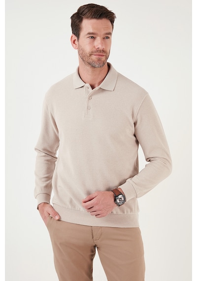 Buratti Pamuk Karışımlı Regular Fit Erkek Polo Yaka Kazak 456223 Bej