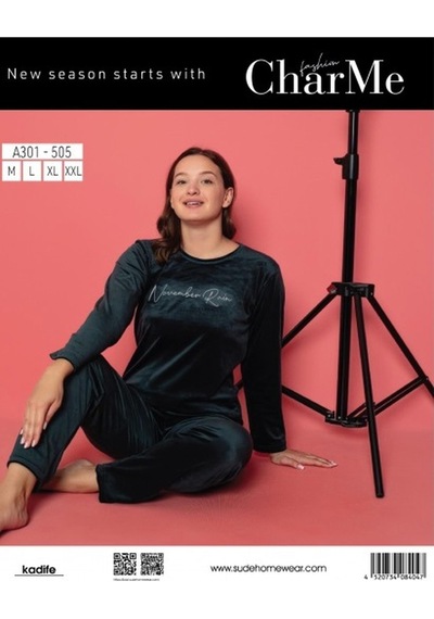 Sude Charme Kadın Kışlık Bisiklet Yaka Kadife Pijama Takımı A301/505- 1 Adet Koyu Yeşil Sude Charme Kadın Kışlık Bisiklet Yaka Kadife Pijama Takımı A301/505- 1 Adet Koyu Yeşil