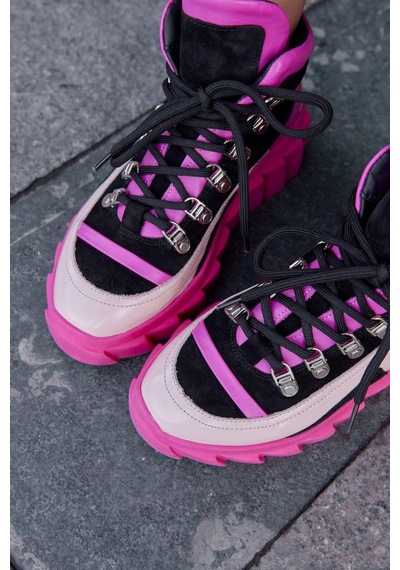 Candy Pembe Hakiki Deri Kadın Sneaker Bot-Pembe