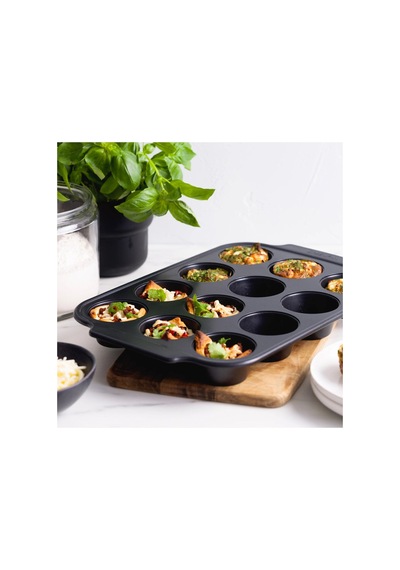 Greenpan Thermolon Yüzey 12 Li Muffin Kabı Pfas İçermeyen Yüzey Karbon Çelik 230 C Fırın Daya Siyah