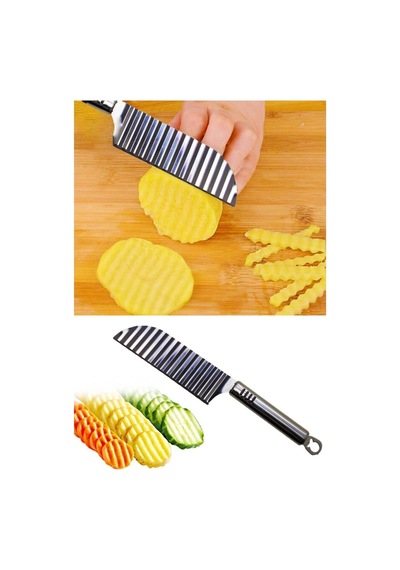 Şekilli Patates Bıçağı Paslanmaz Çelik Gri