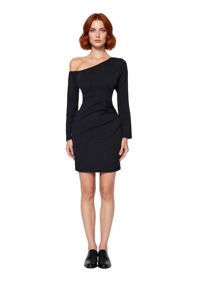 Ersefa Modern Kadın Bodycon Kesim Asimetrik Yaka Uzun Kollu Kısa Elbise Siyah Ersefa Modern Kadın Bodycon Kesim Asimetrik Yaka Uzun Kollu Kısa Elbise Siyah