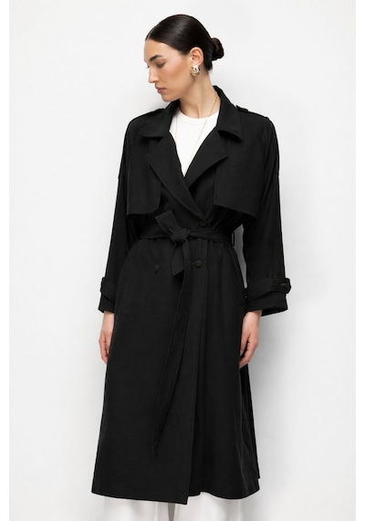 Mizalle Oversize Siyah Tencel Trençkot