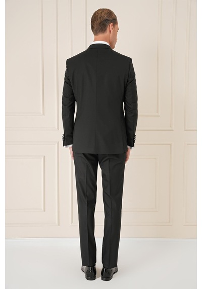 Efor Black 077 Slim Fit Çıkarılabilir Saten Yaka Yelekli Siyah Damatlık Smokin Takım Siyah Efor Black 077 Slim Fit Çıkarılabilir Saten Yaka Yelekli Siyah Damatlık Smokin Takım Siyah