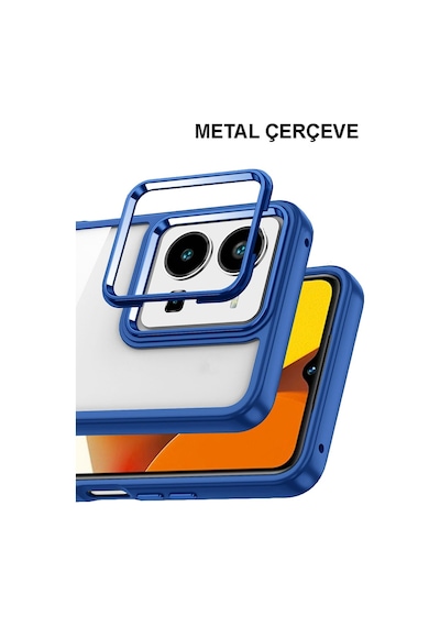 Vivo Y35 Kapak Metal Kamera Korumalı Arkası Şeffaf Silikon Kılıf